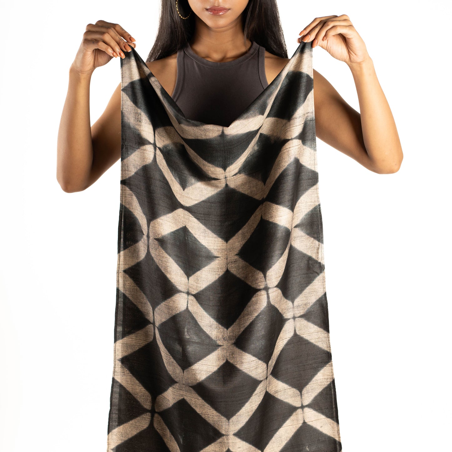 Constellation Clamp-Shibori Scarf (Brocade Border)