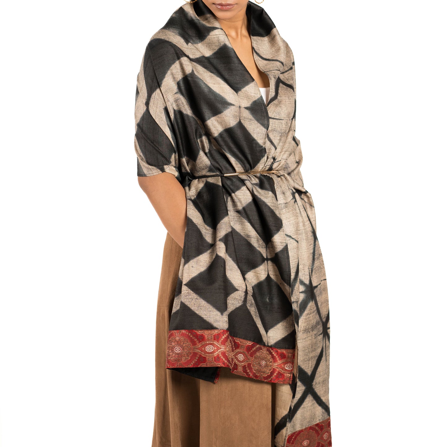 Constellation Clamp-Shibori Scarf (Brocade Border)