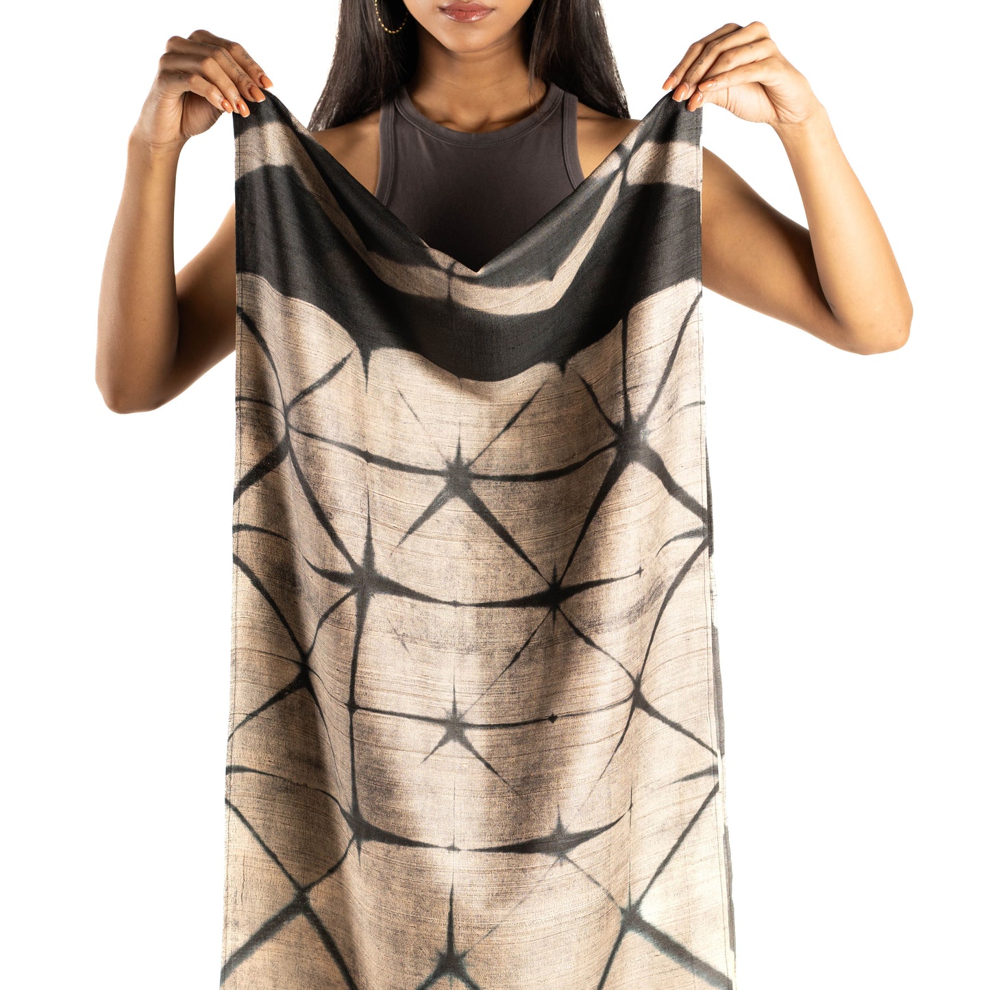 Constellation Clamp-Shibori Scarf (Brocade Border)