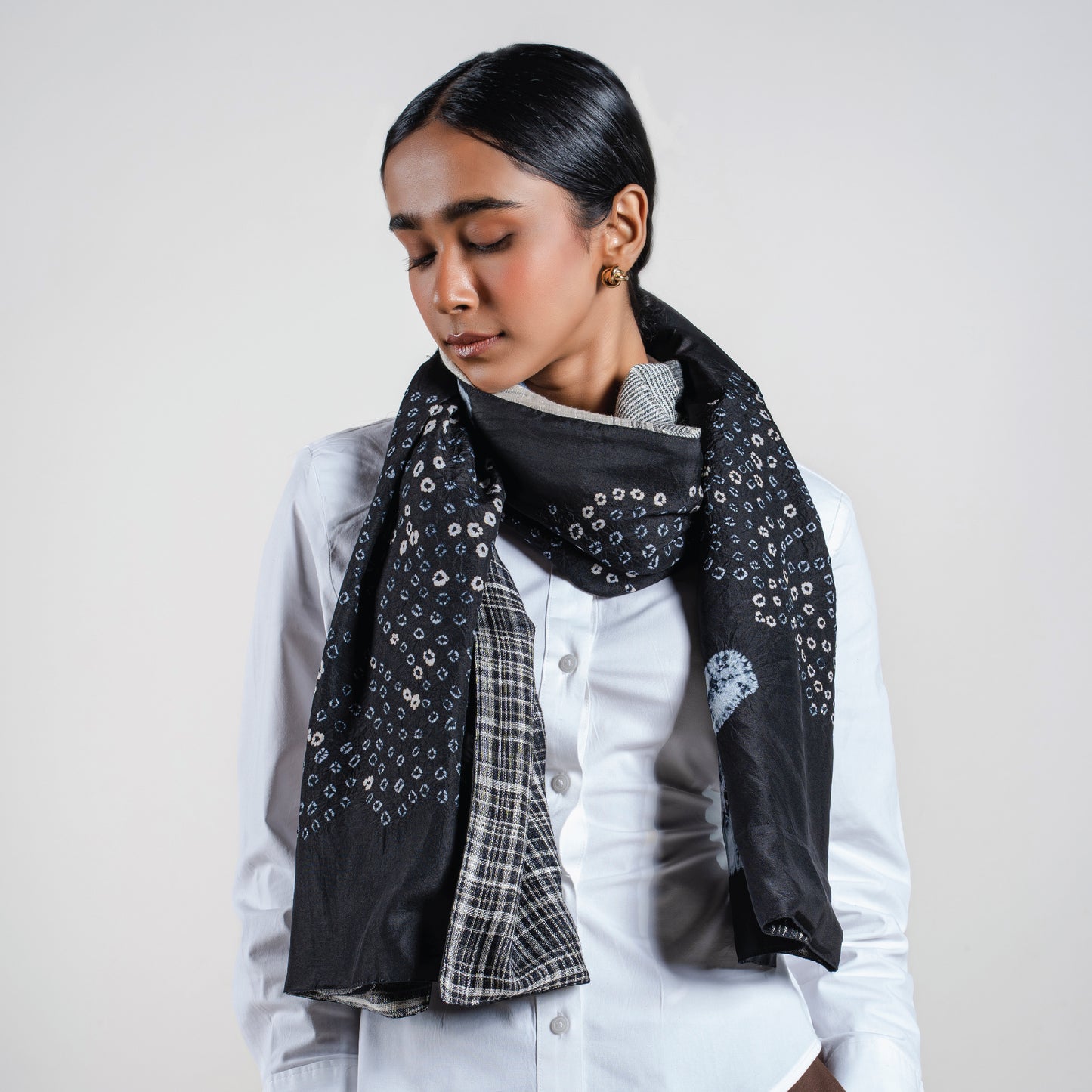 Moonlit Blooms Shibori Scarf (with woven lining on the back)