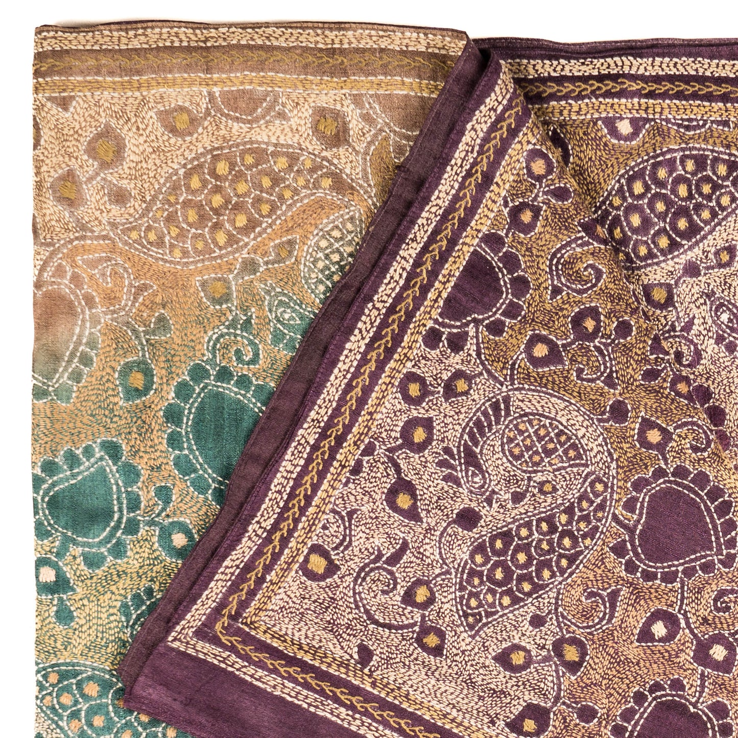 Peacock Paradise Kantha Scarf (With Purple Lining)