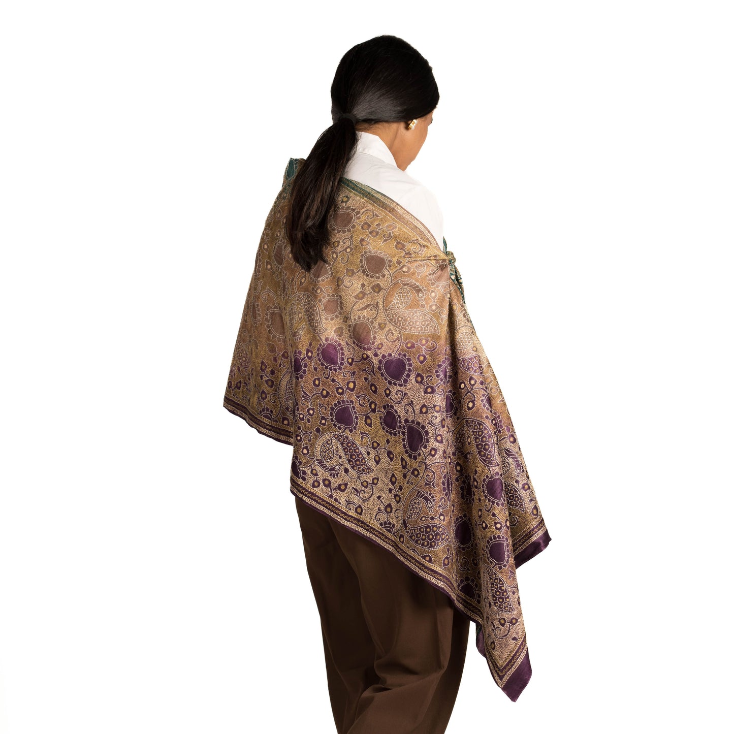 Peacock Paradise Kantha Scarf (With Purple Lining)