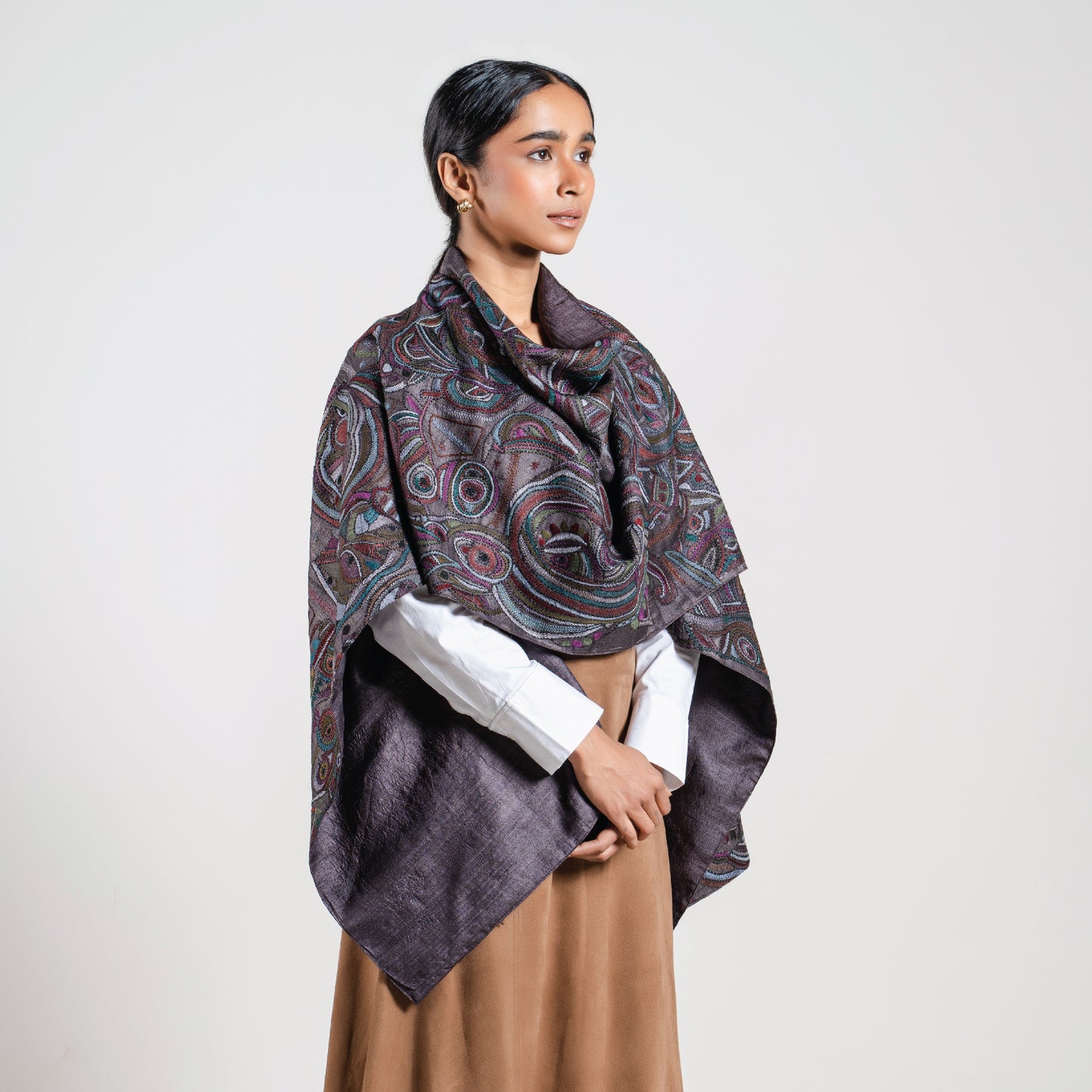 Artisanal Strokes Kantha Scarf (with chocolate-brown lining)