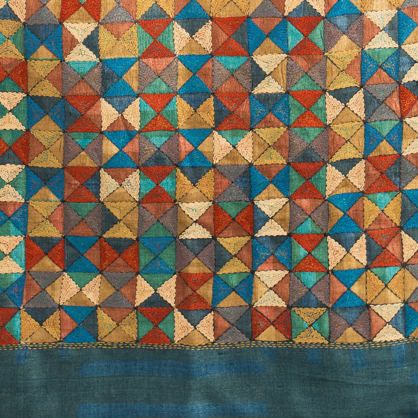 Triangles-at-play Kantha scarf (with indigo lining)