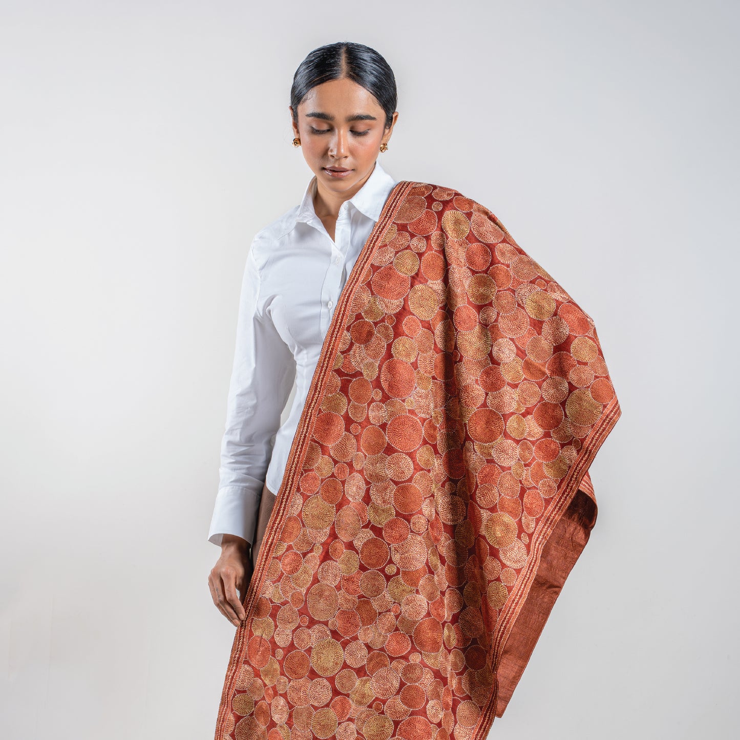 Woodland Kantha Scarf (with rust lining)