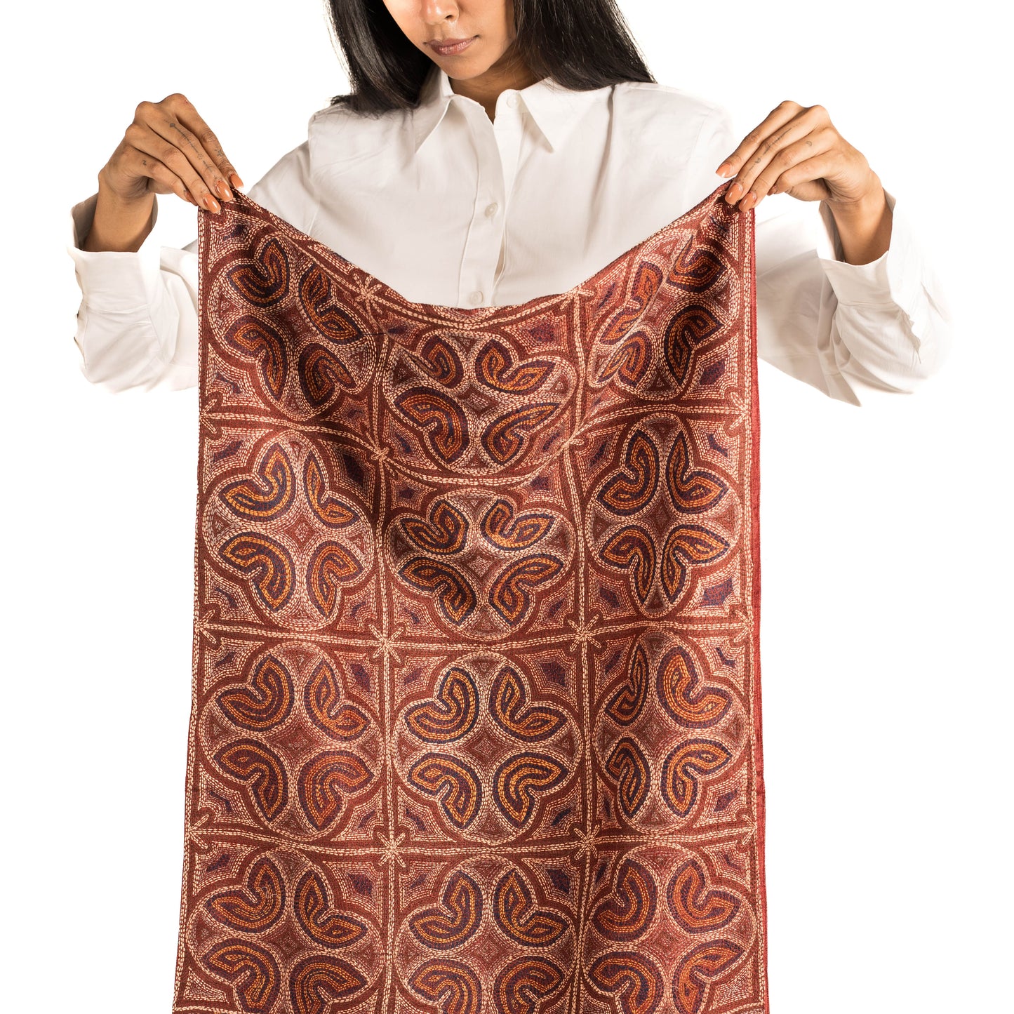 Quatrefoil Kantha Scarf (With Rust Lining)