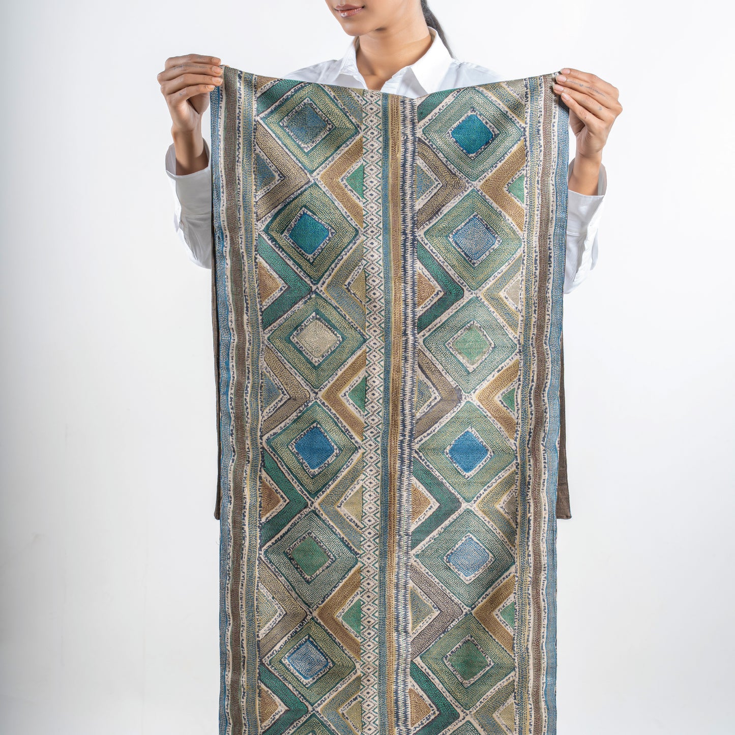 African Shibori Kantha Scarf (with chocolate-brown lining)