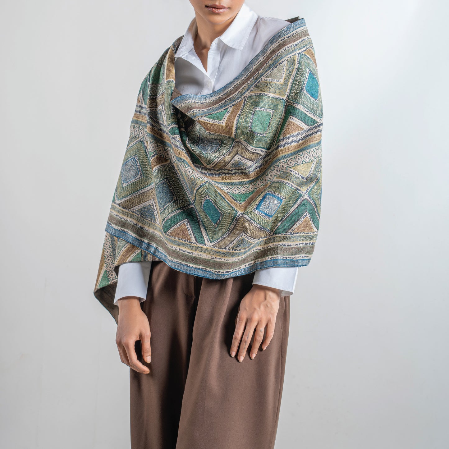 African Shibori Kantha Scarf (with chocolate-brown lining)