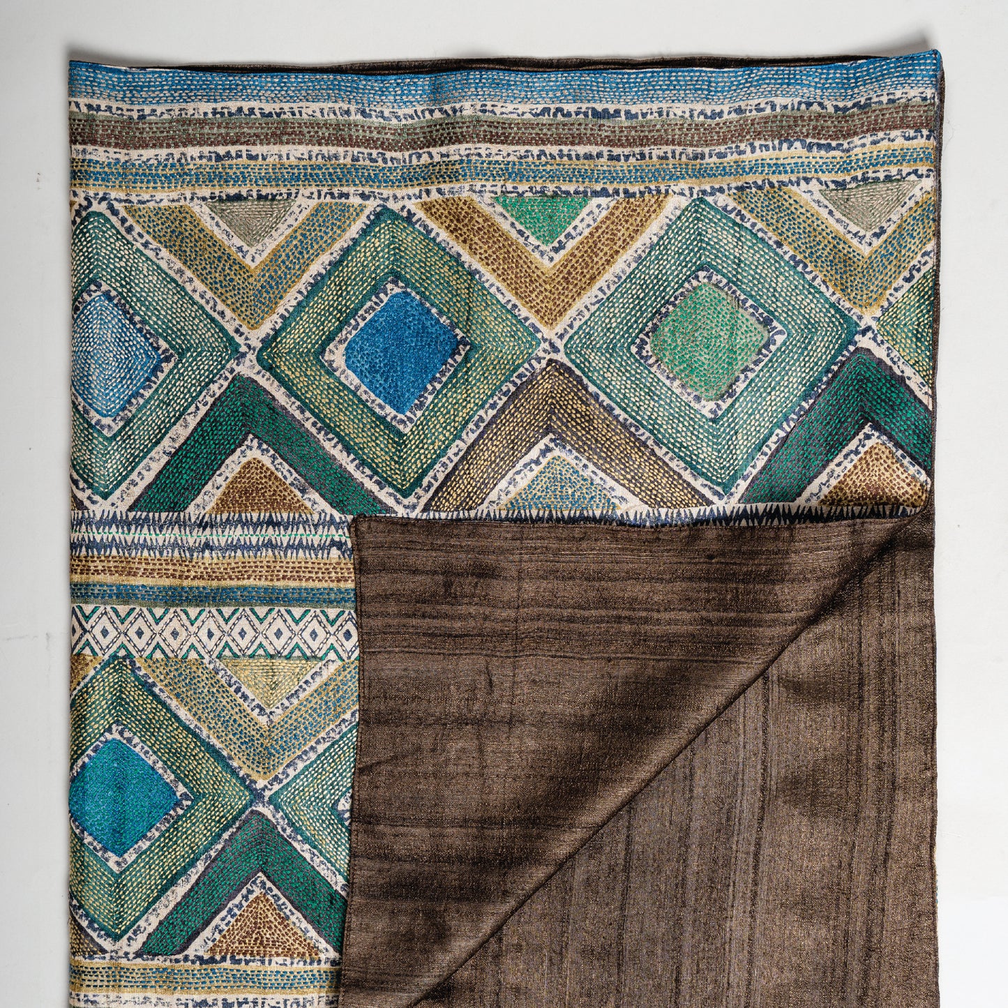 African Shibori Kantha Scarf (with chocolate-brown lining)