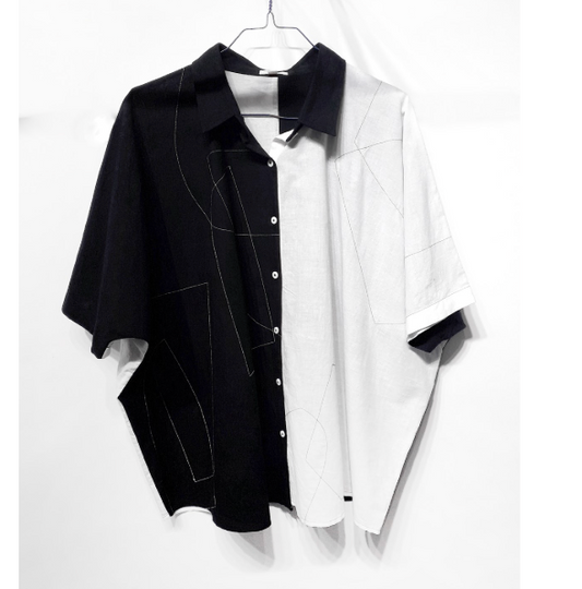 Soham Dave, L&S Shapes Shirt Black-White