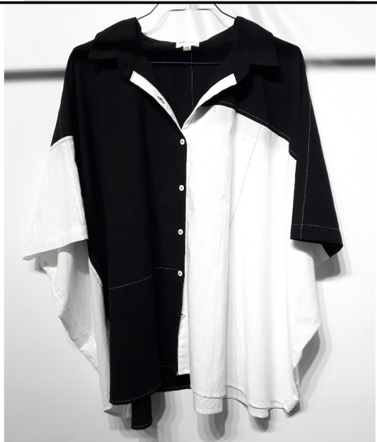 Soham Dave, L&S Shapes Kimono Top Black-White