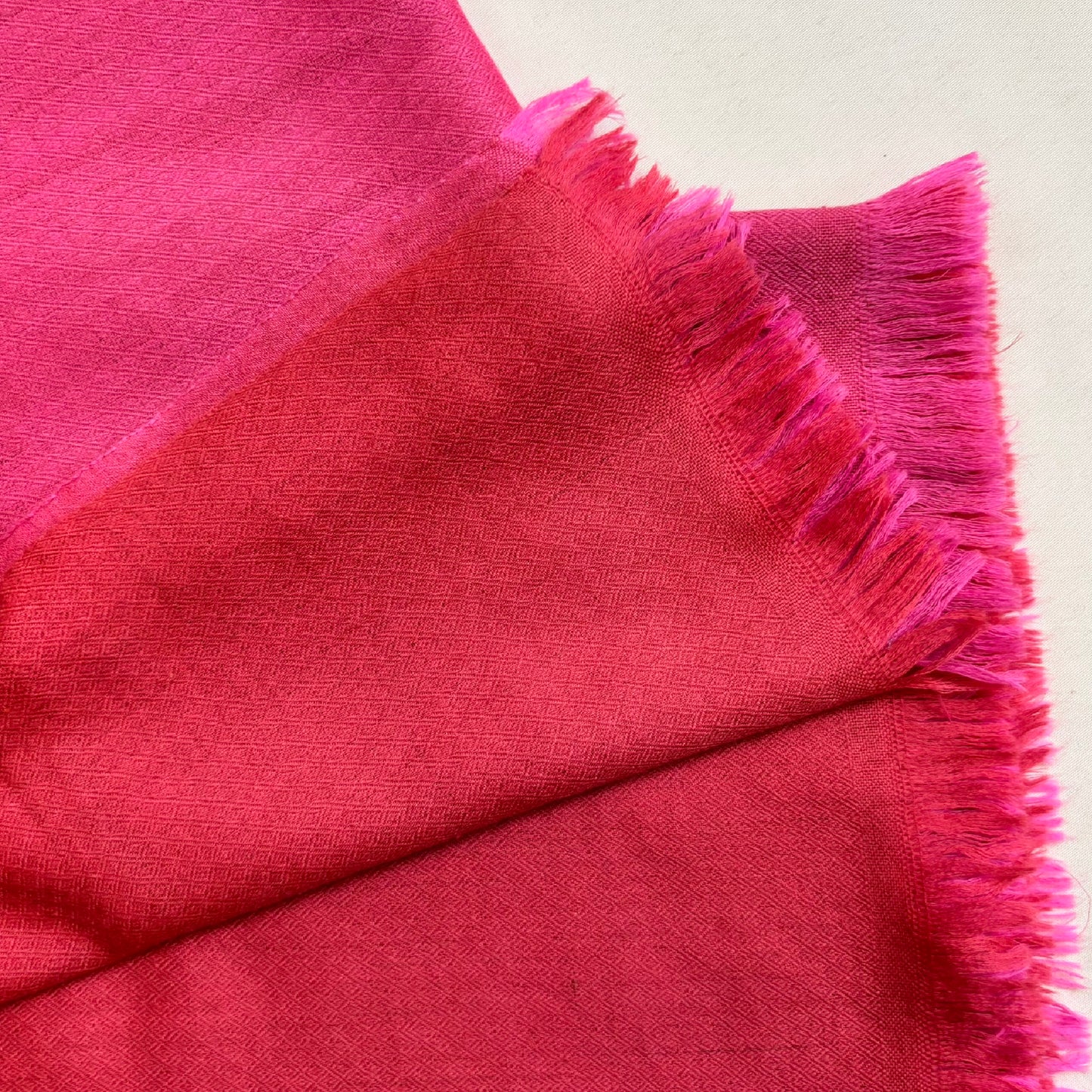 India, Kashmir Loom, Fifty-Fifty Raspberry Shawl