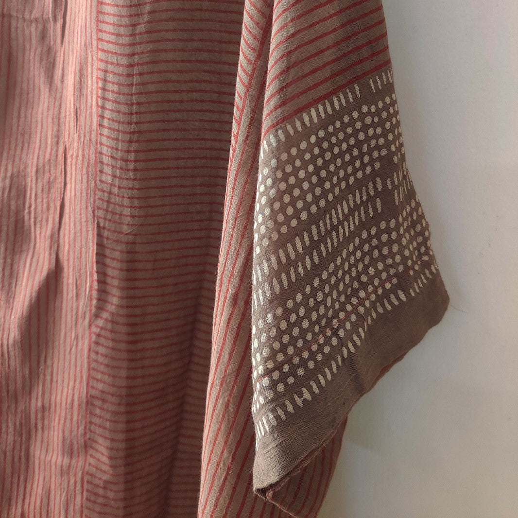 India, Indigene, Rothko Stripe Kimono Overlay Short (Red Clay Stripes)