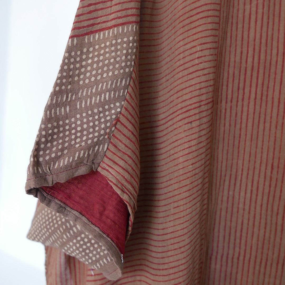 India, Indigene, Over Sized Collar Dress Natural Dye Stripe Printed (Rust)