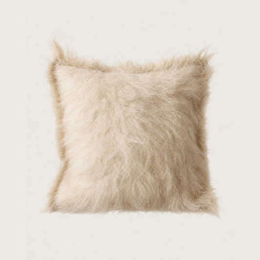 Ukraine, Gushka, Handwoven Shaggy Pillow (Cream) (UK)