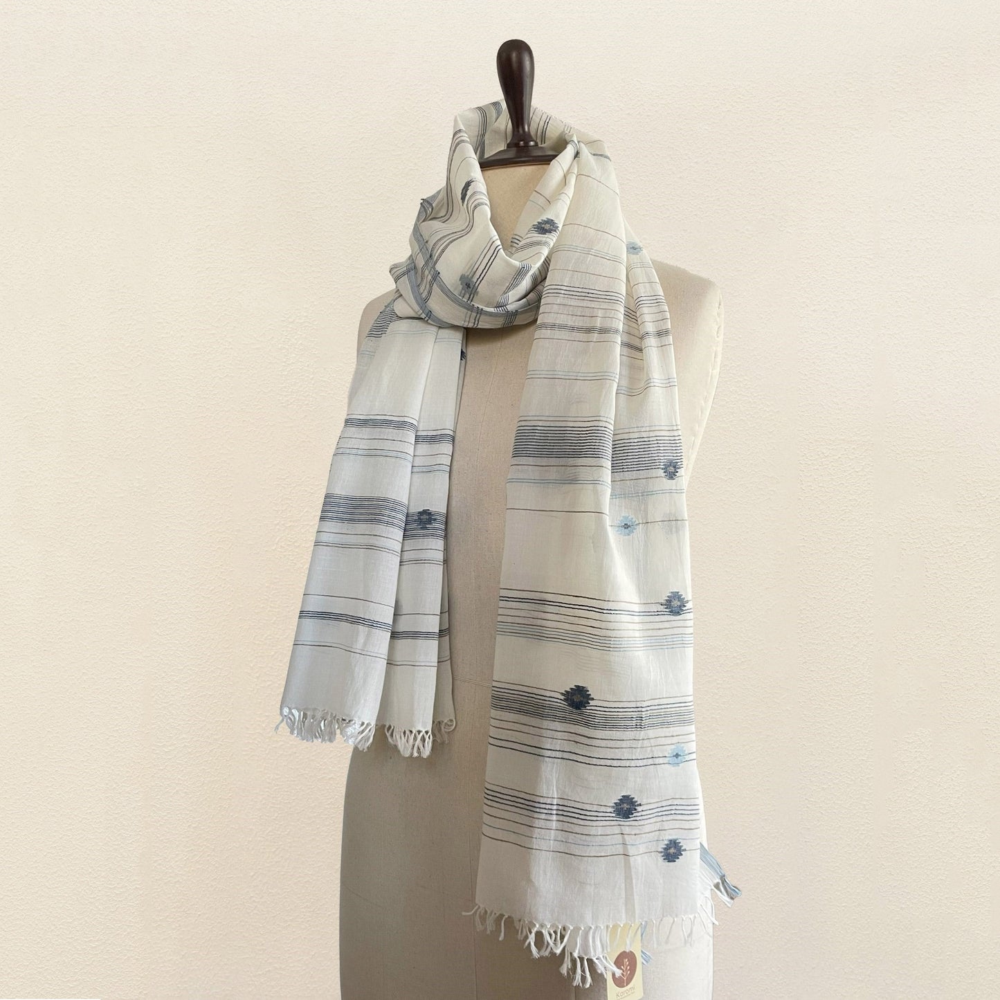 India, Karomi Crafts & Textile, Kankra Stole (Natural indigo booti)