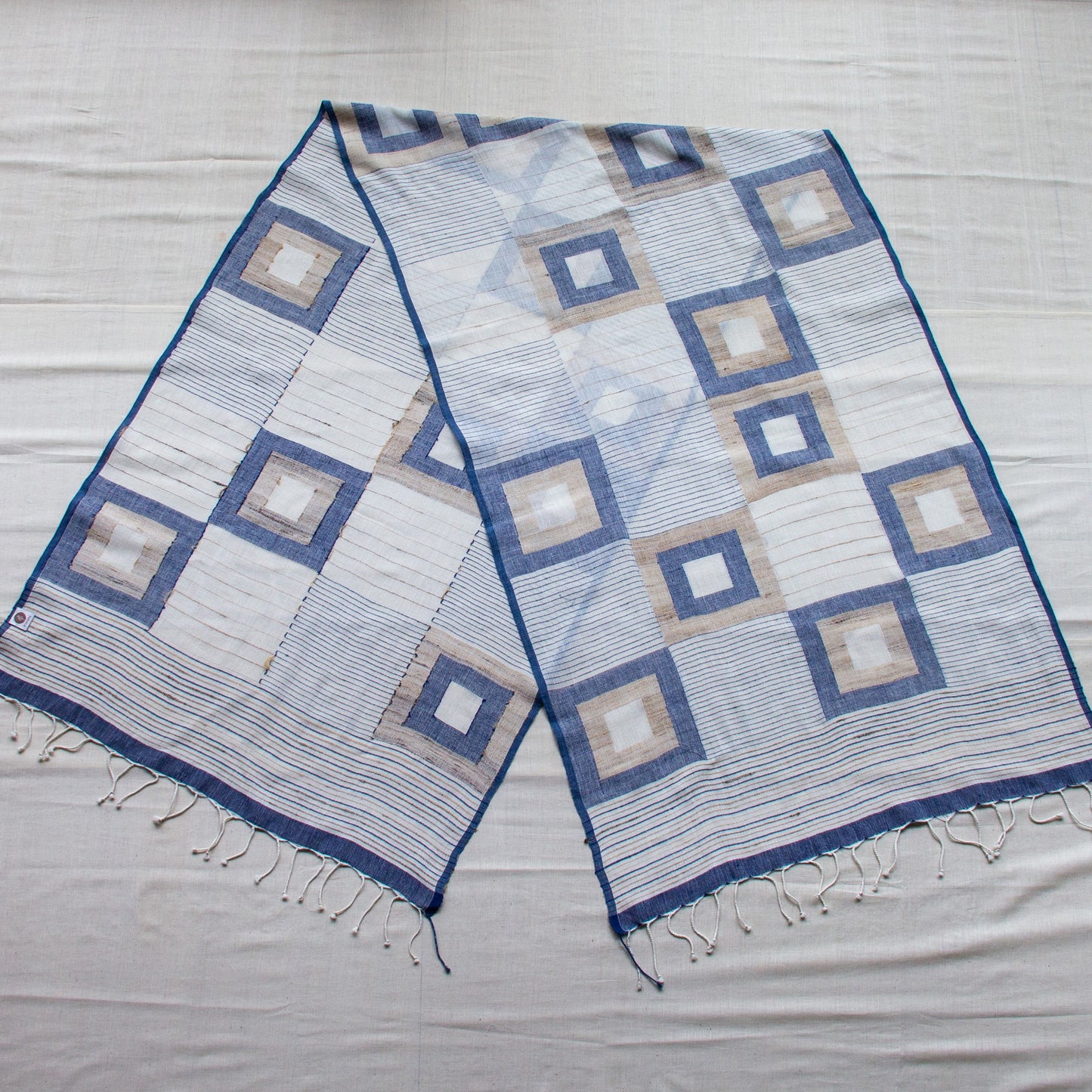 India, Karomi Crafts & Textiles, Off White Double Square Jamdani Stole