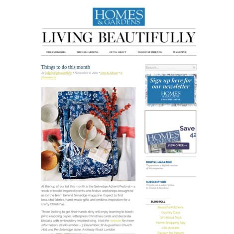 Homes & Gardens, November 2016 - Selvedge Magazine