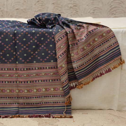 India, Siju Shamji Vishram, Chaumukh Shawl - Acacia & Indigo Natural