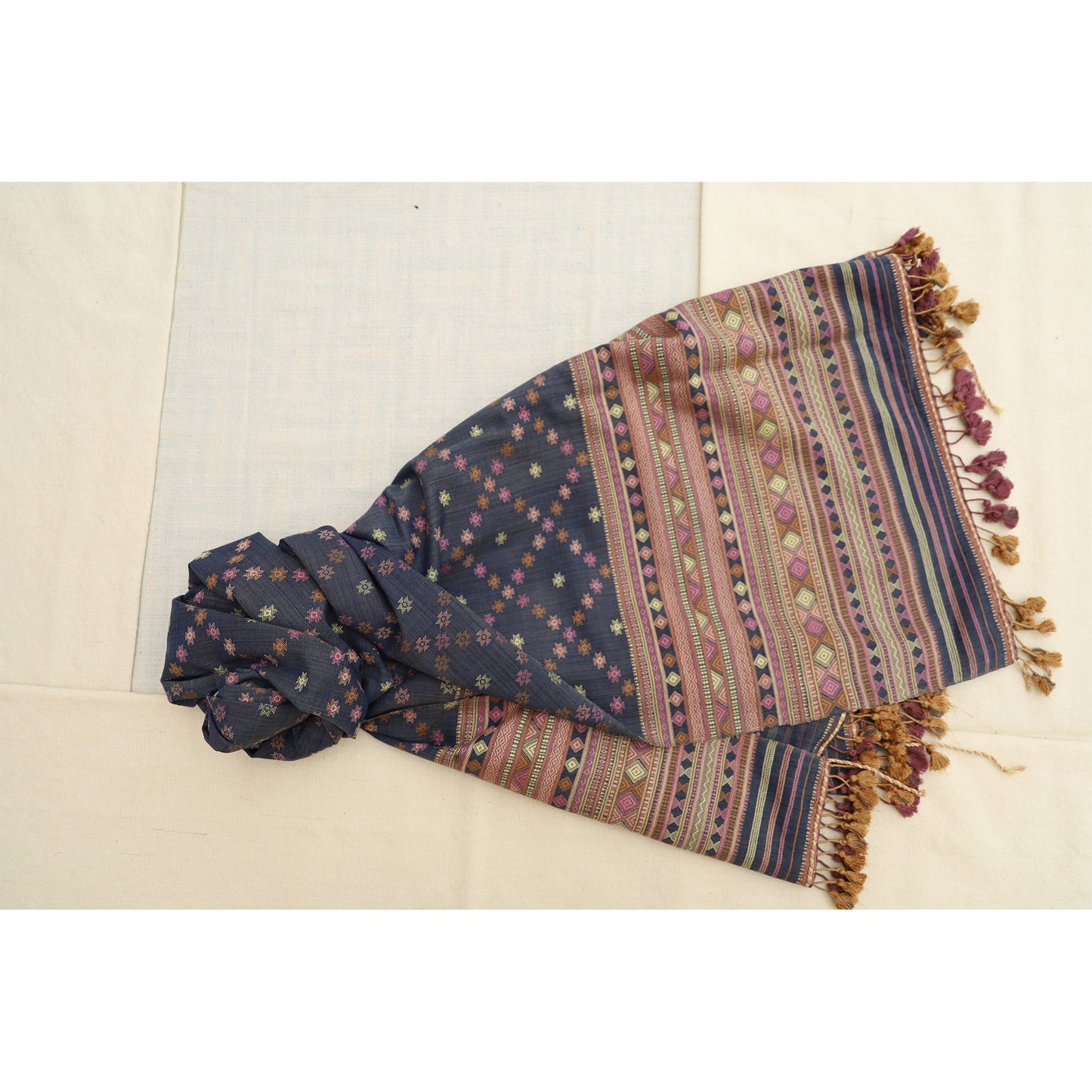 India, Siju Shamji Vishram, Chaumukh Shawl - Acacia & Indigo Natural