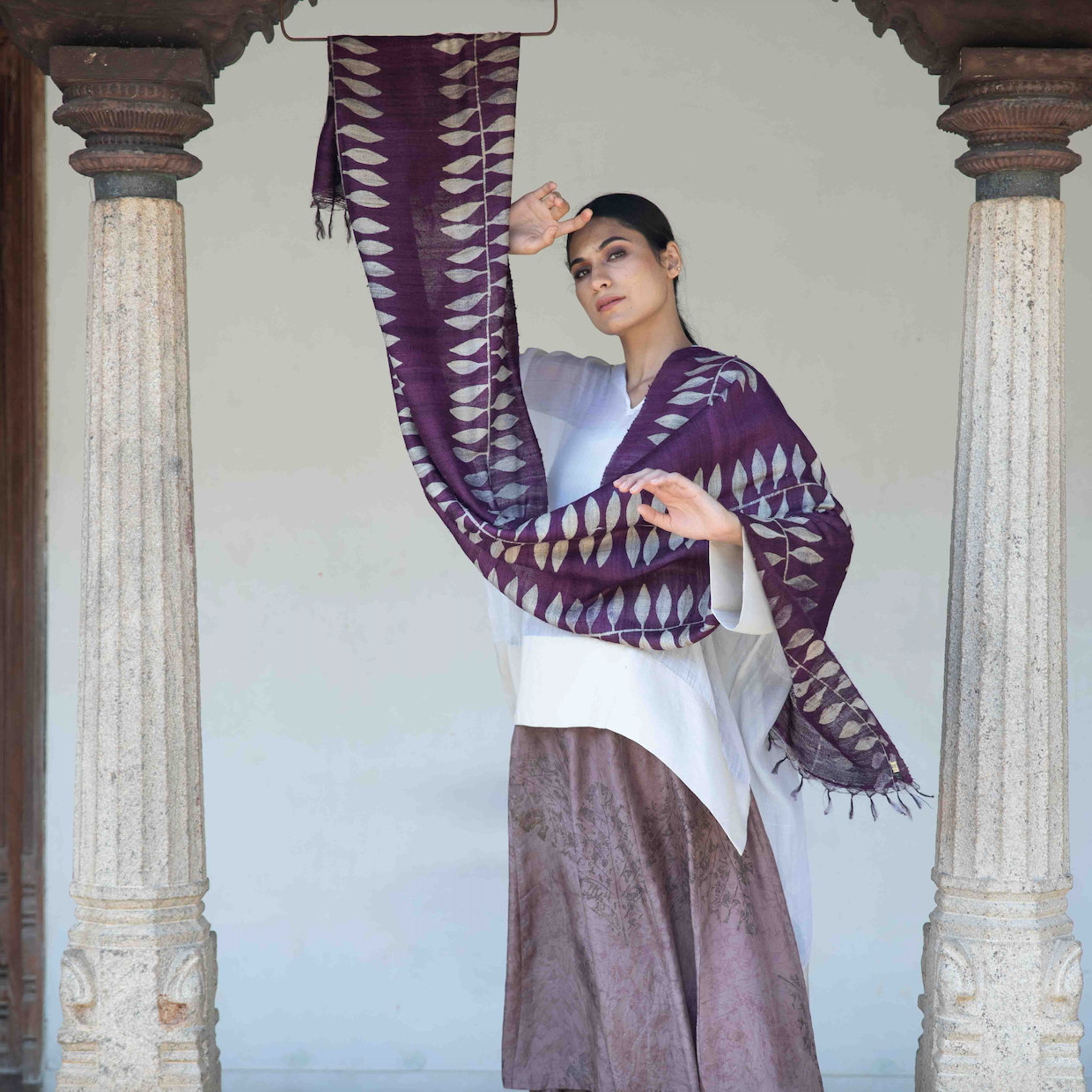 India, Aeshaane, The ‘Chota Alu’ Tussar Peace Silk Scarf