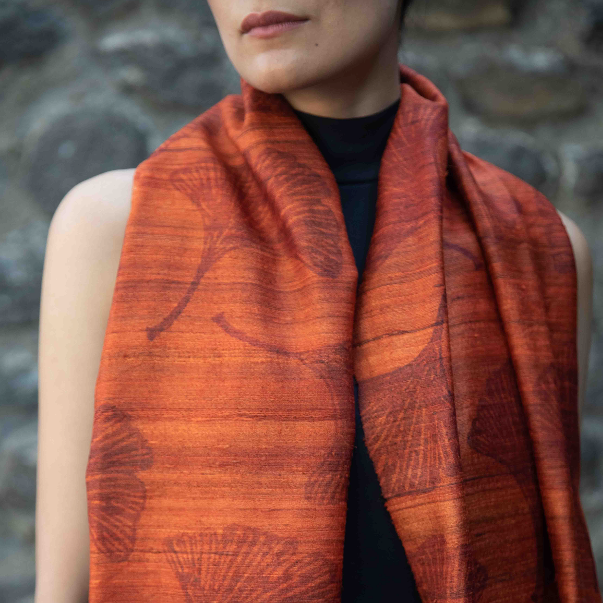 India, Aeshaane, The ‘Ginkgo Leaf’ Tussar Peace Silk Scarf