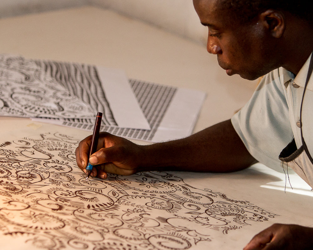 Zambia & France Cross Cultural Collaboration, Tribal Textiles, Hand-Painted Textiles