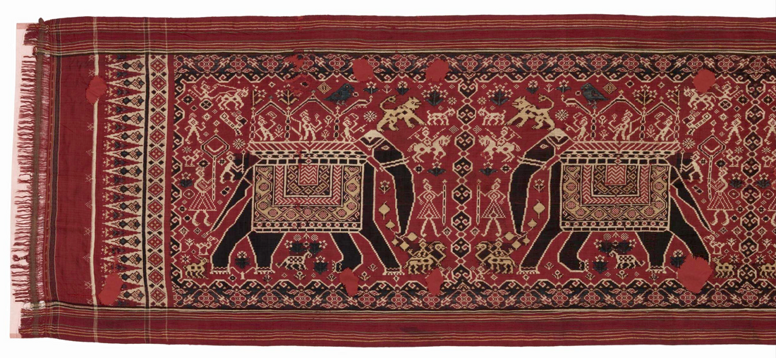 Elephant motif in Pātolā and Baandha fabric