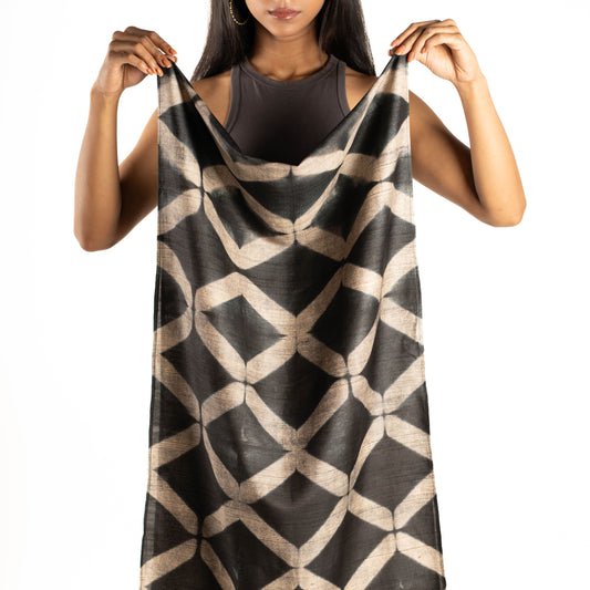 Constellation Clamp-Shibori Scarf (Brocade Border)