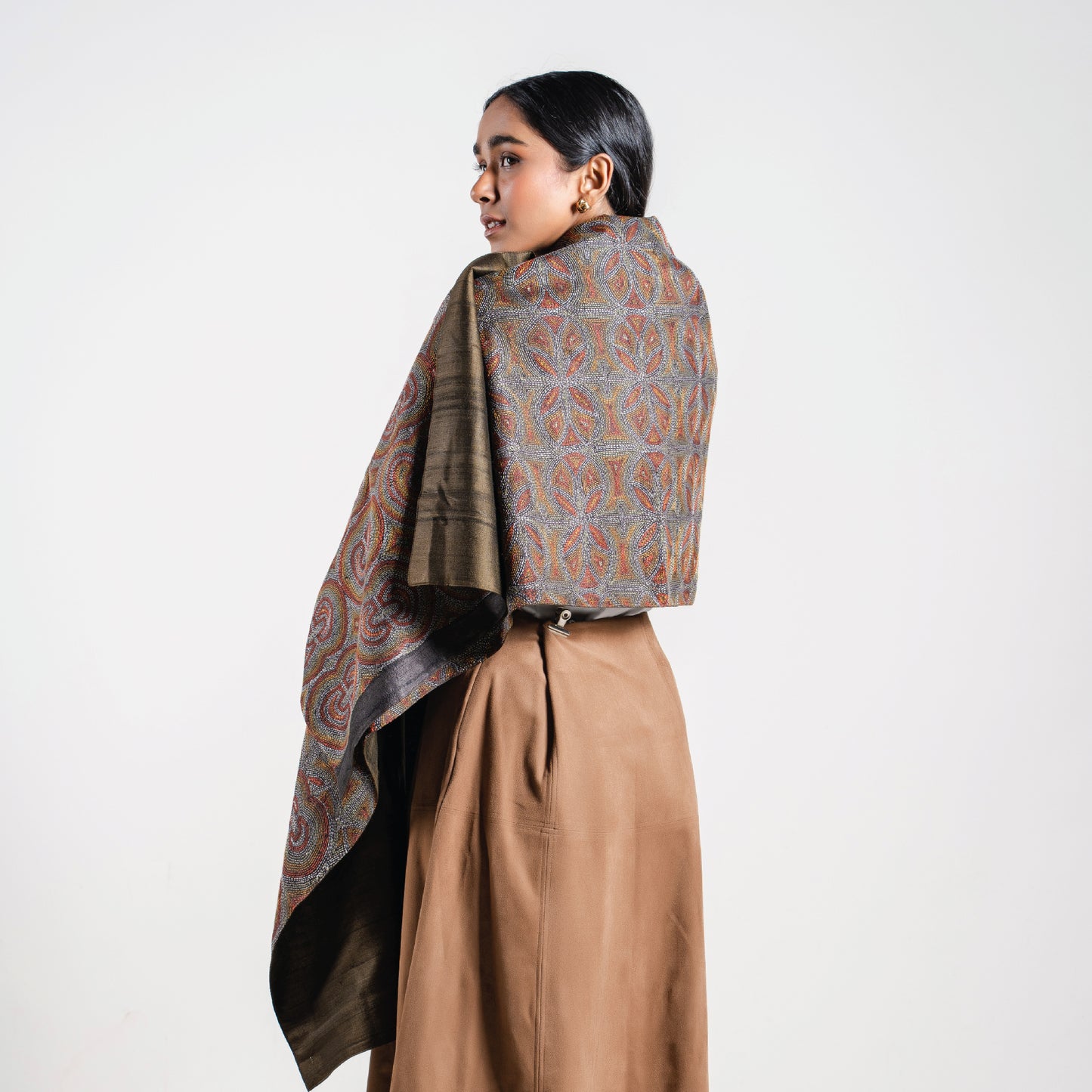 Monsoon Blossoms Kantha Scarf (with indigo-green lining)