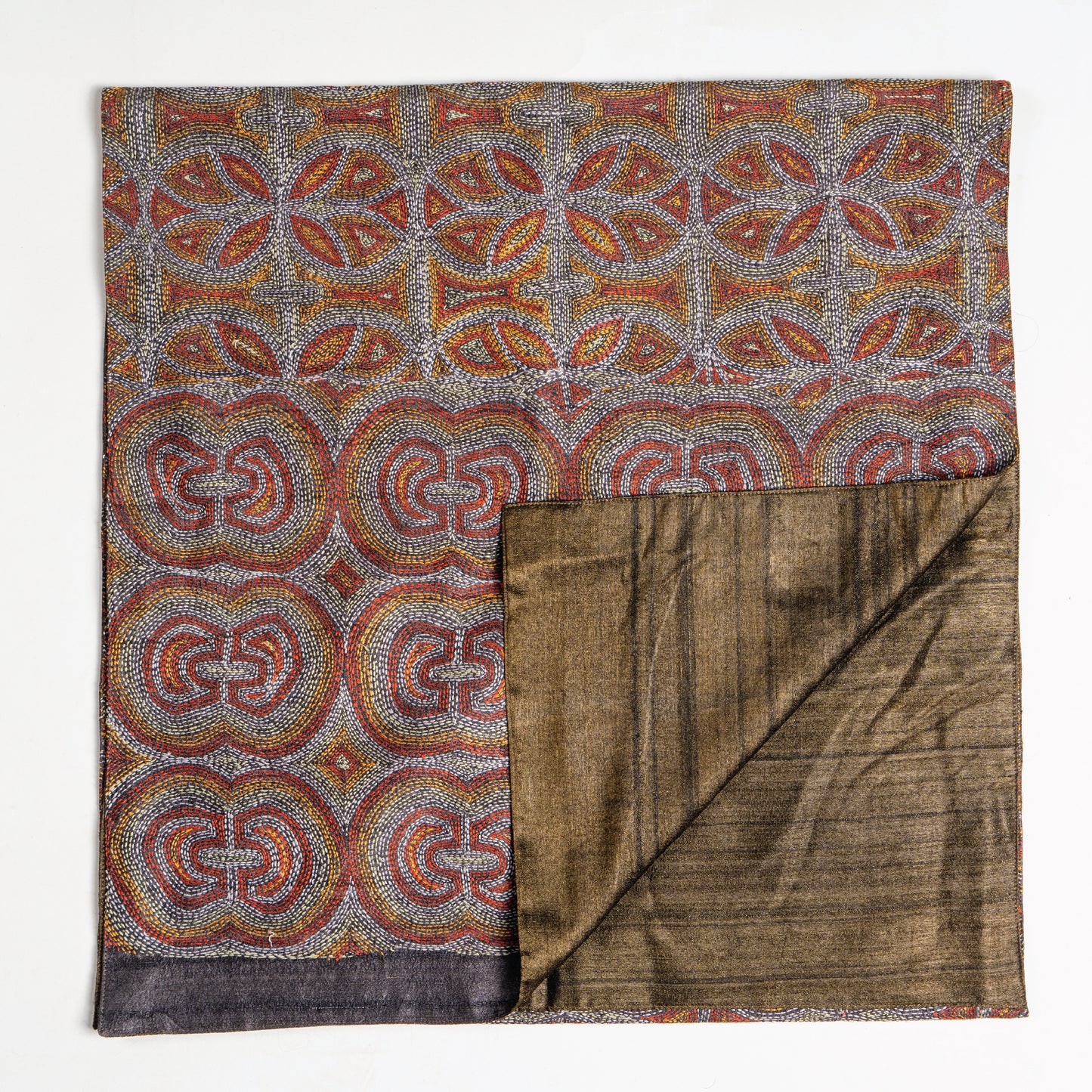 Monsoon Blossoms Kantha Scarf (with indigo-green lining)