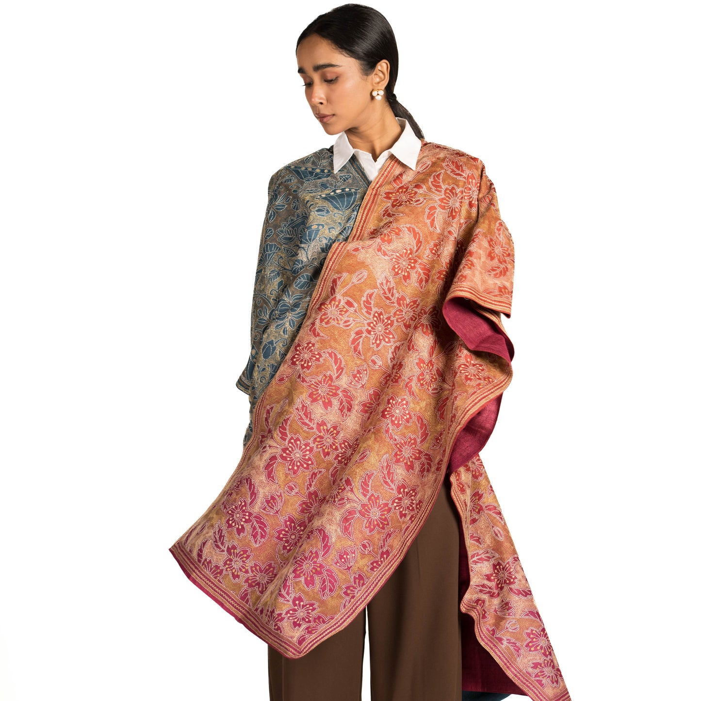 Bouquet of Hibiscus Kantha Scarf
