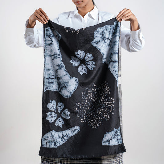 Moonlit Blooms Shibori Scarf (with woven lining on the back)