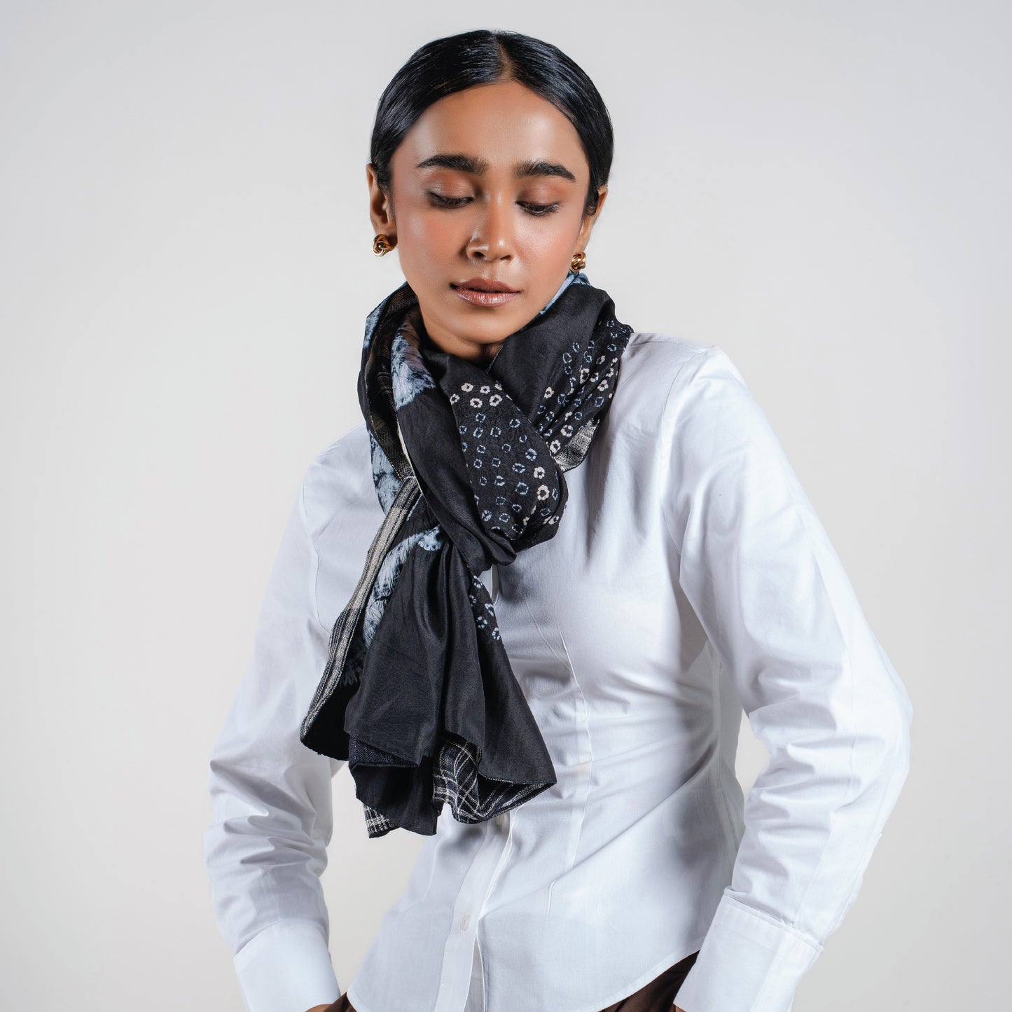 Moonlit Blooms Shibori Scarf (with woven lining on the back)