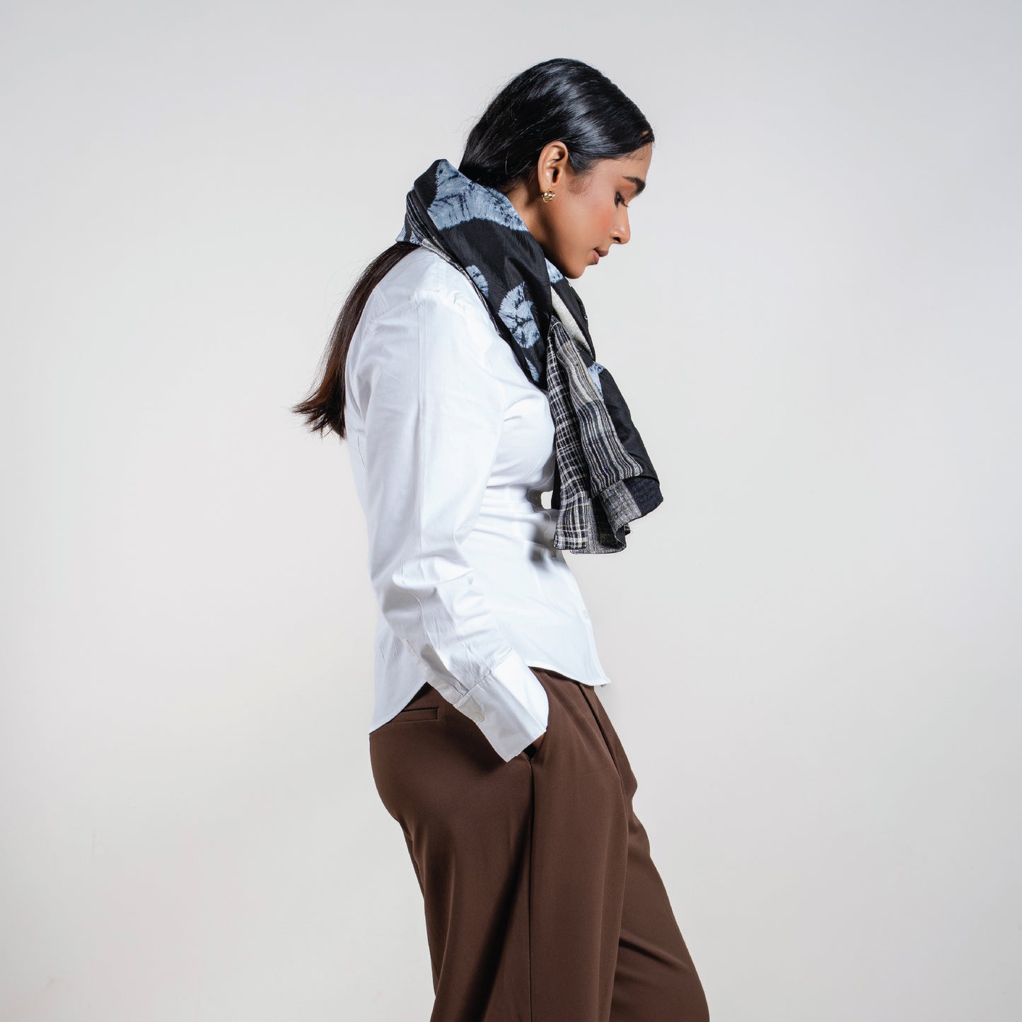 Moonlit Blooms Shibori Scarf (with woven lining on the back)