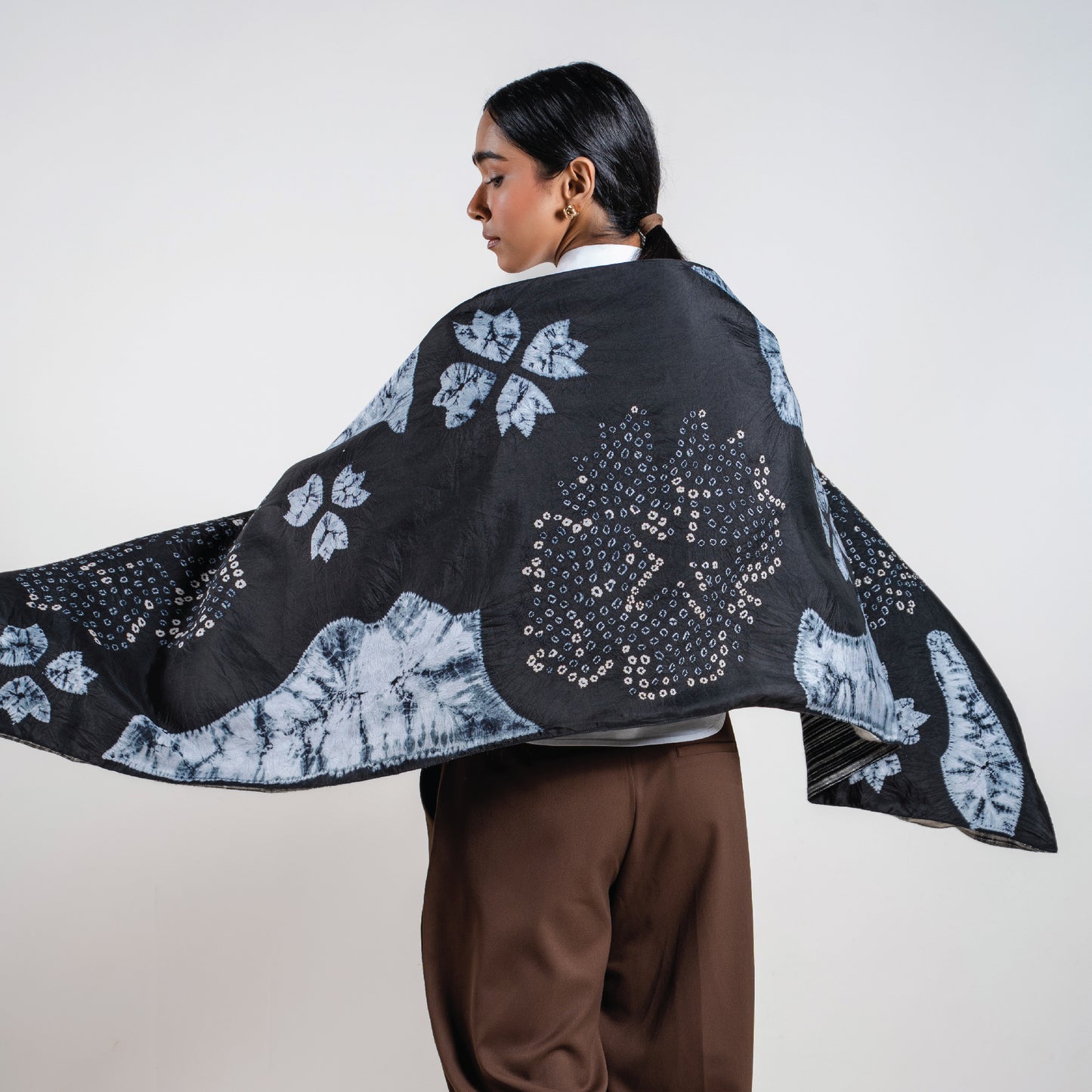 Moonlit Blooms Shibori Scarf (with woven lining on the back)