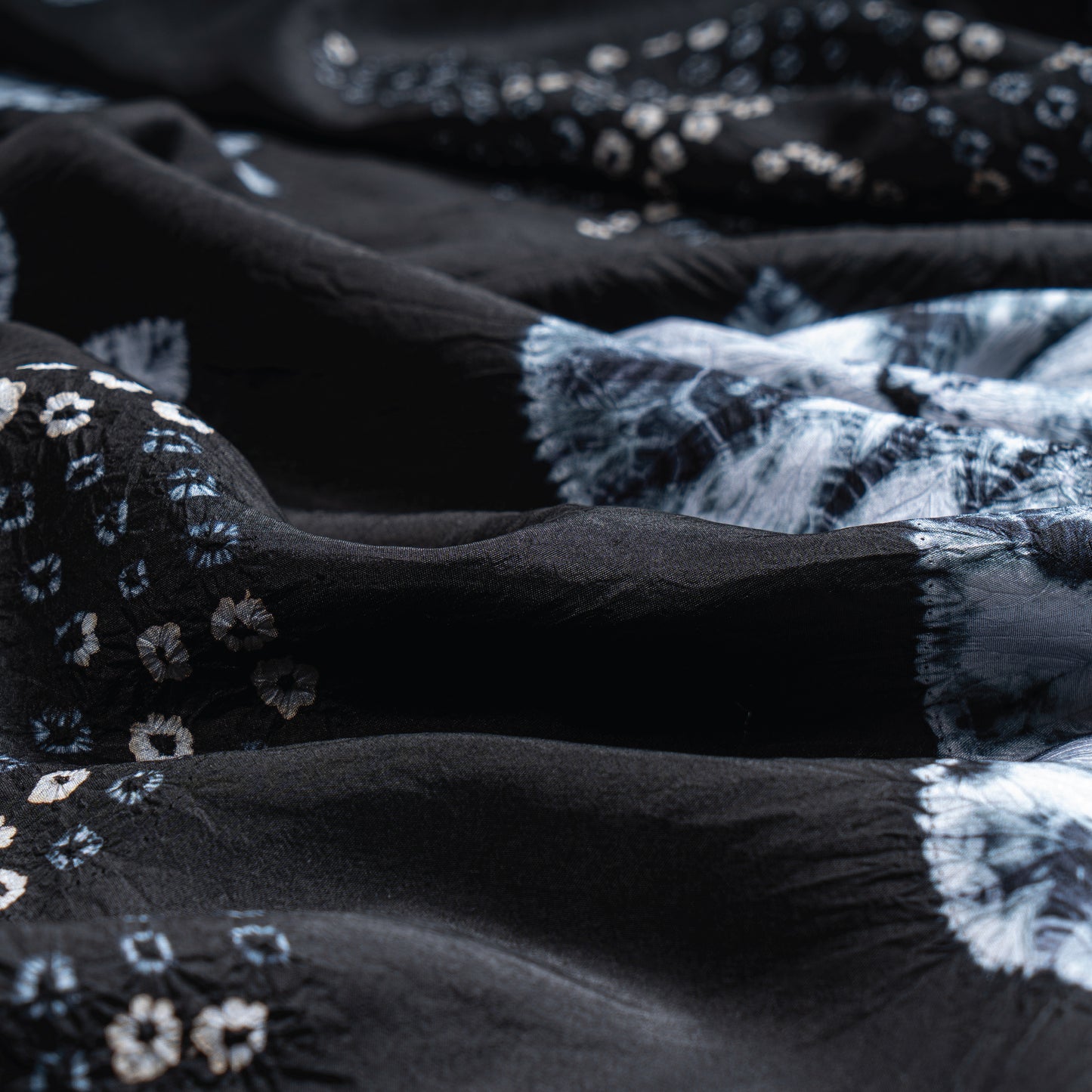 Moonlit Blooms Shibori Scarf (with woven lining on the back)