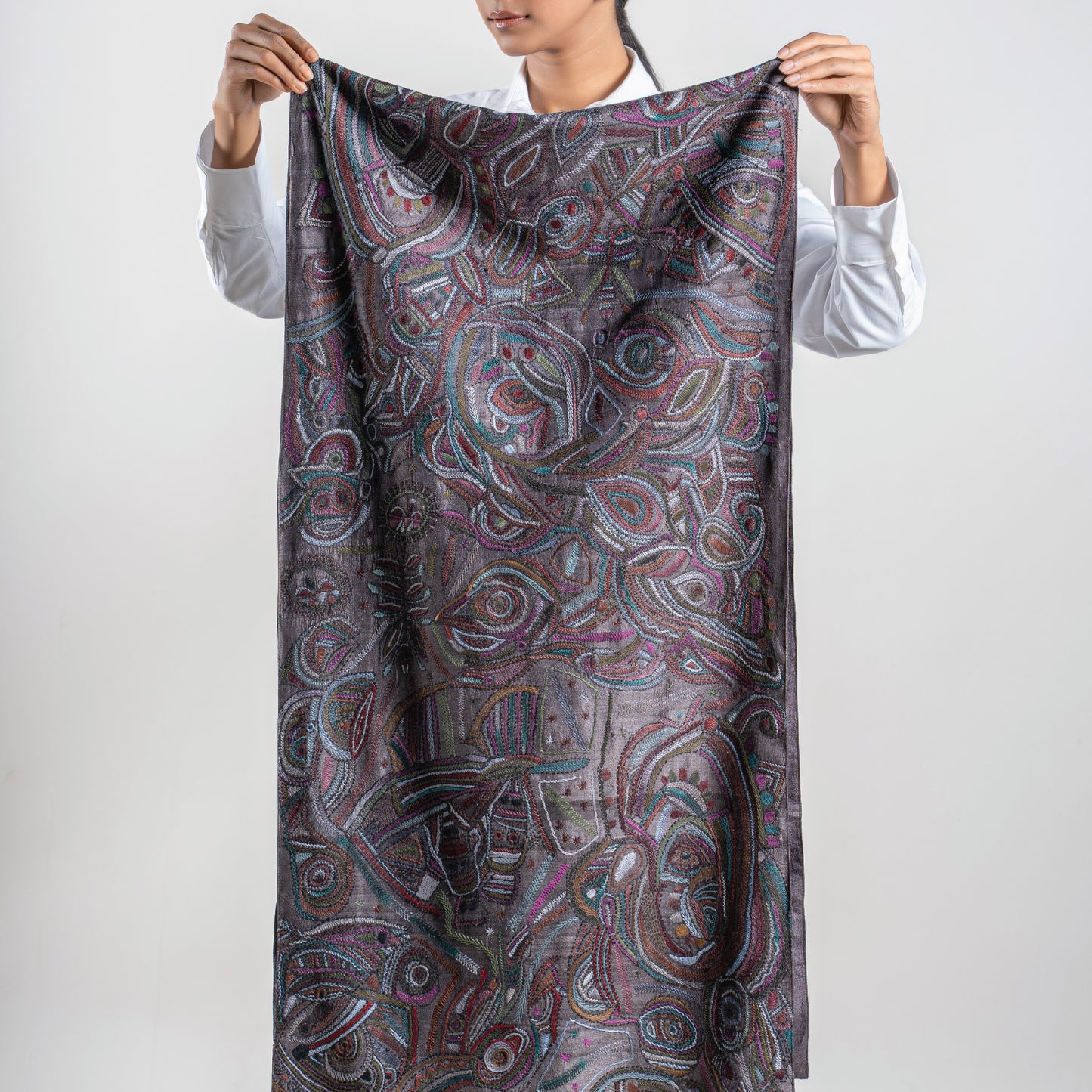 Artisanal Strokes Kantha Scarf (with chocolate-brown lining)