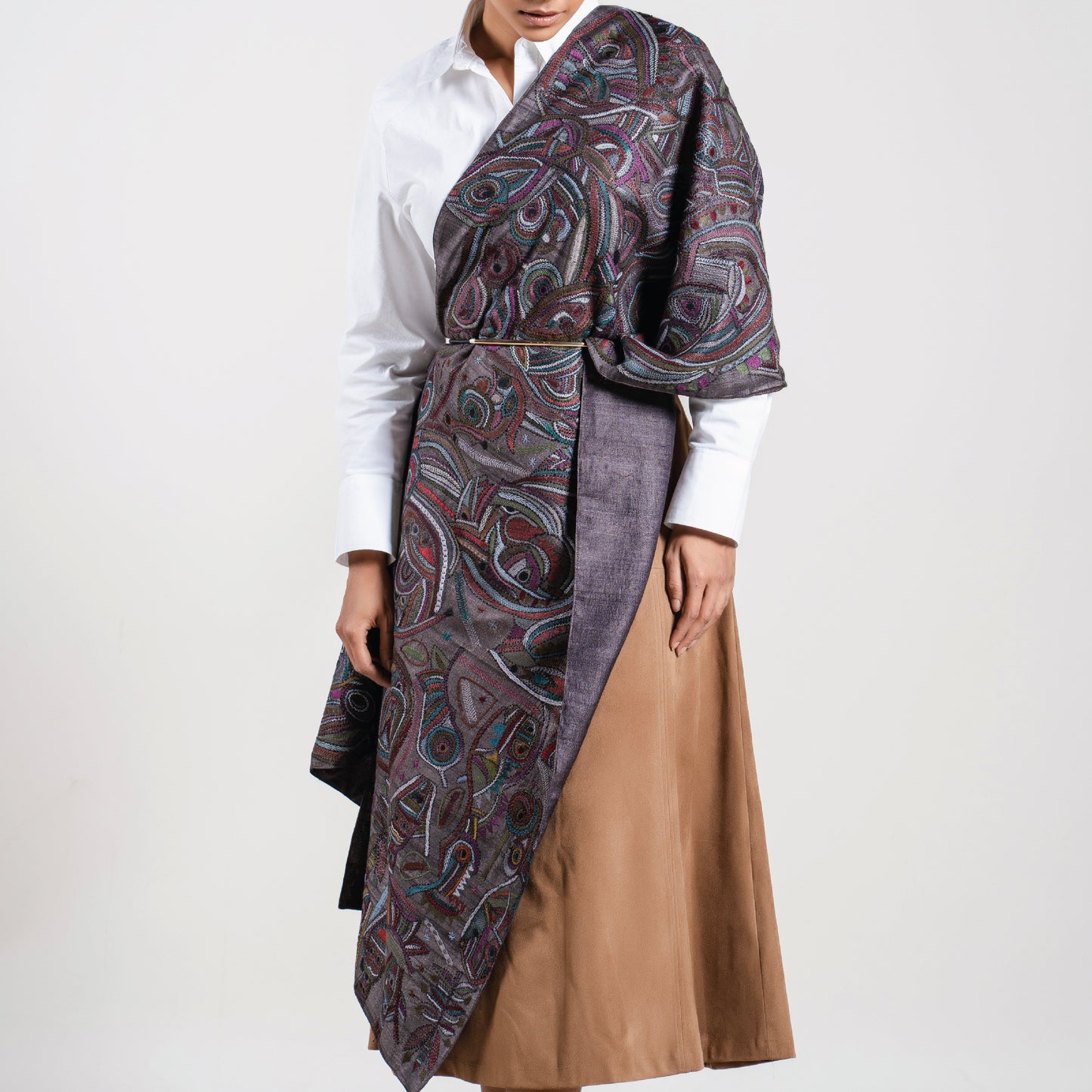 Artisanal Strokes Kantha Scarf (with chocolate-brown lining)