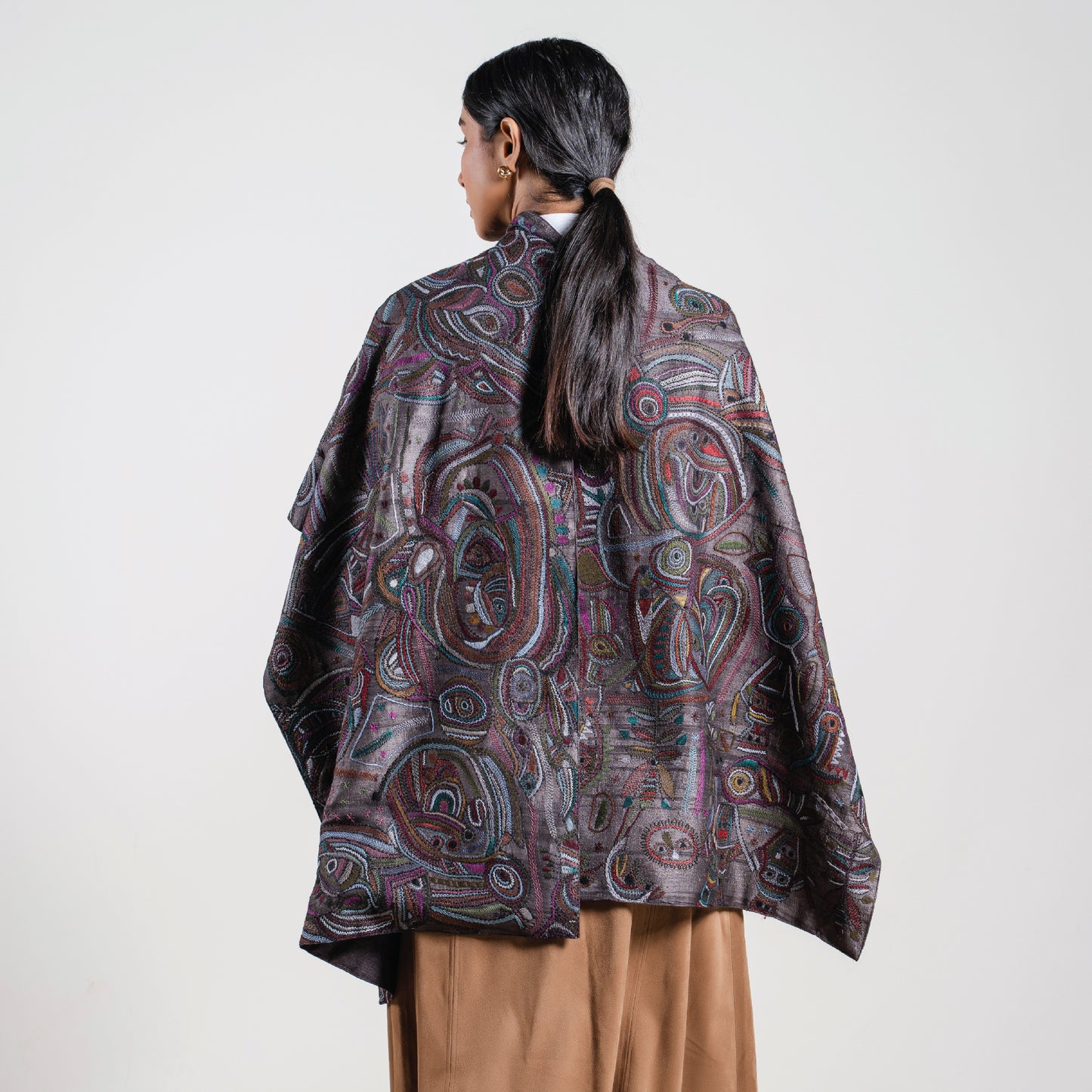 Artisanal Strokes Kantha Scarf (with chocolate-brown lining)