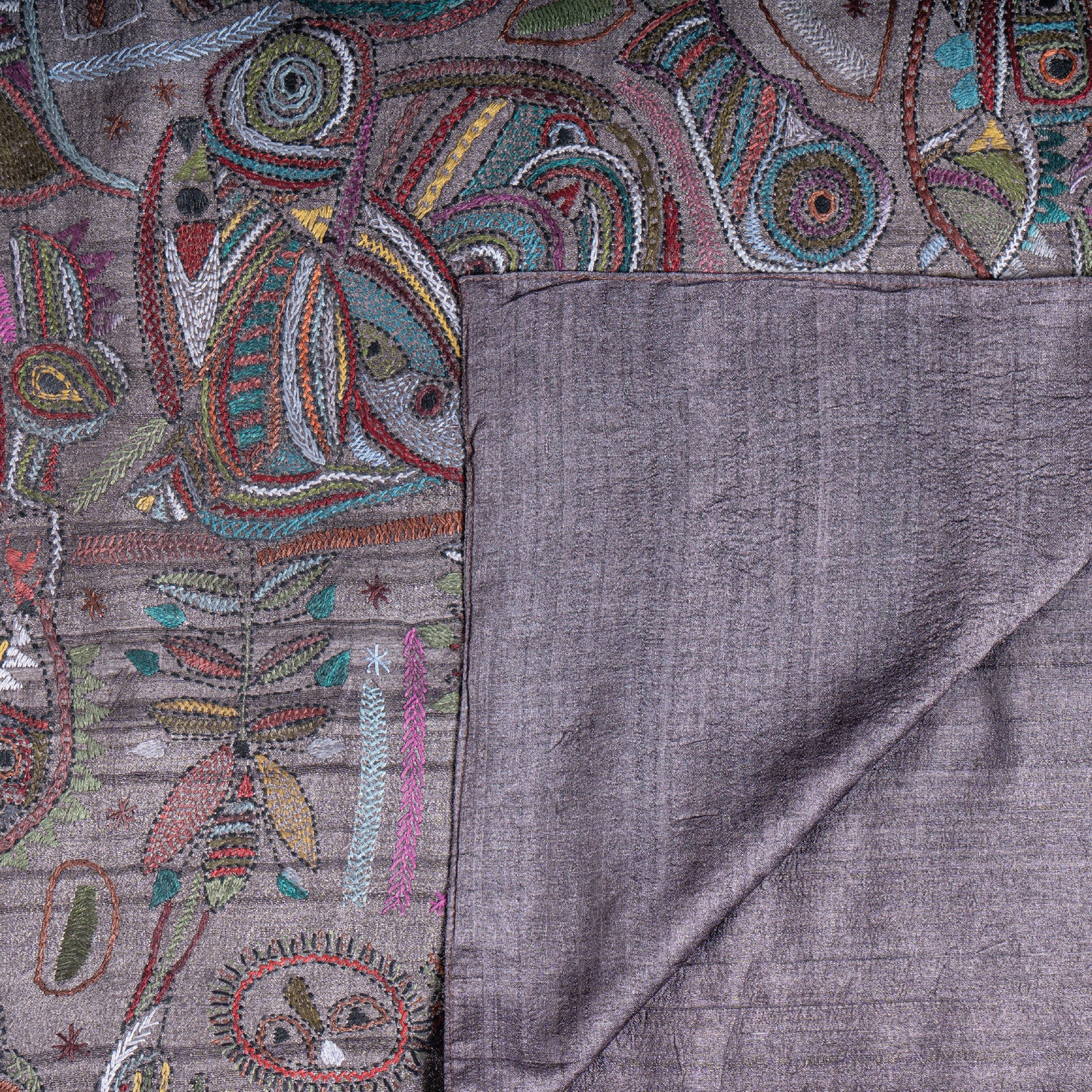 Artisanal Strokes Kantha Scarf (with chocolate-brown lining)