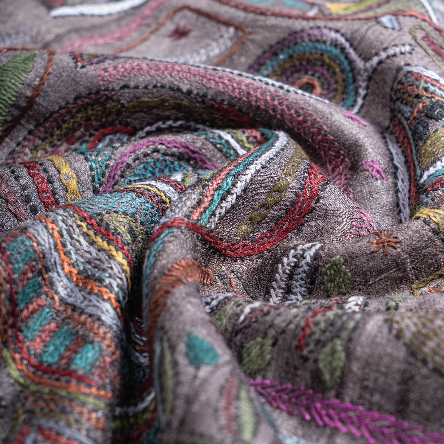 Artisanal Strokes Kantha Scarf (with chocolate-brown lining)