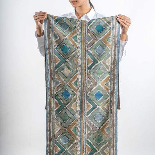 African Shibori Kantha Scarf (with chocolate-brown lining)
