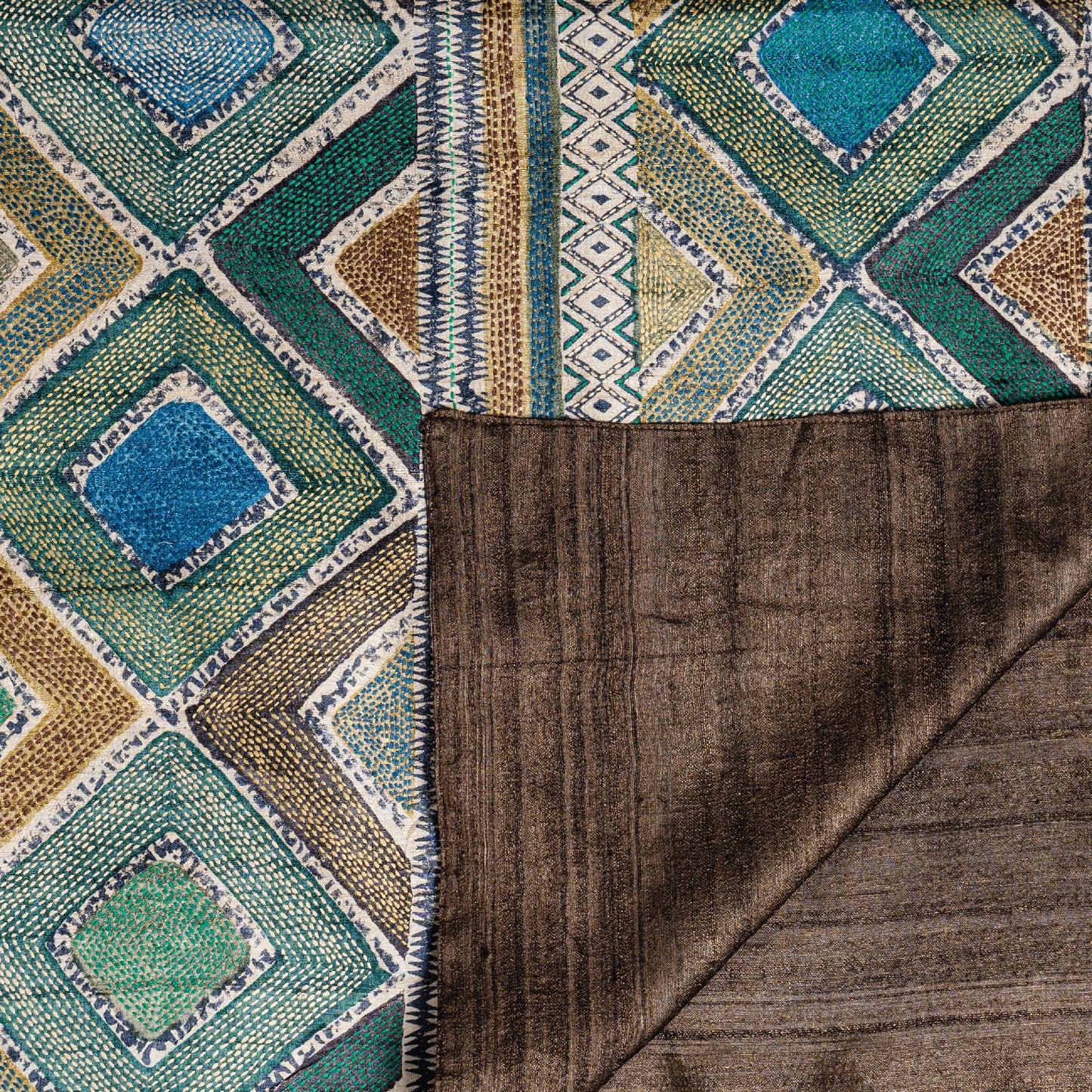 African Shibori Kantha Scarf (with chocolate-brown lining)
