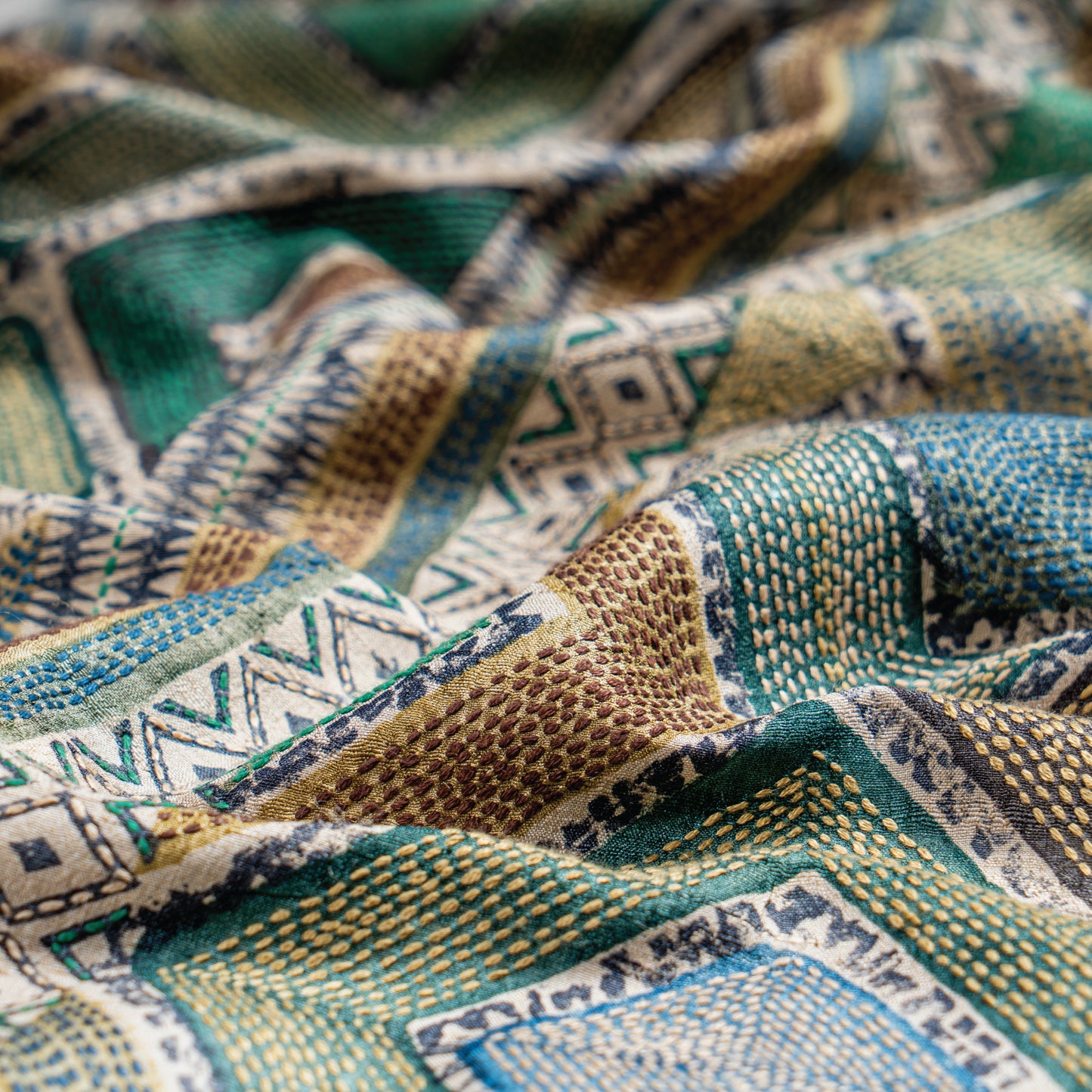 African Shibori Kantha Scarf (with chocolate-brown lining)