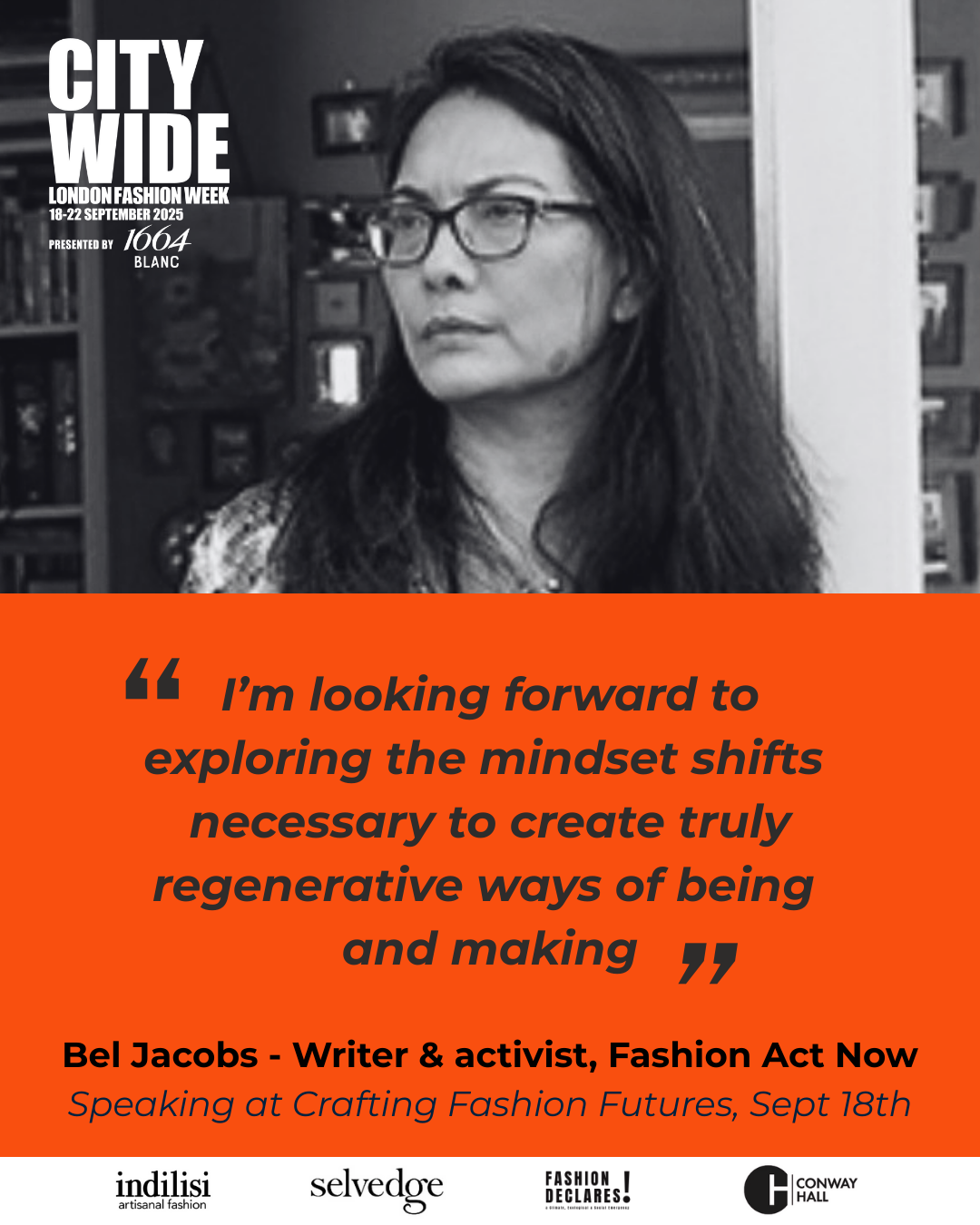 Thursday 18 September,  11-5 p.m.: Symposium: Crafting Regenerative Fashion and Textile Futures with Safia Minney