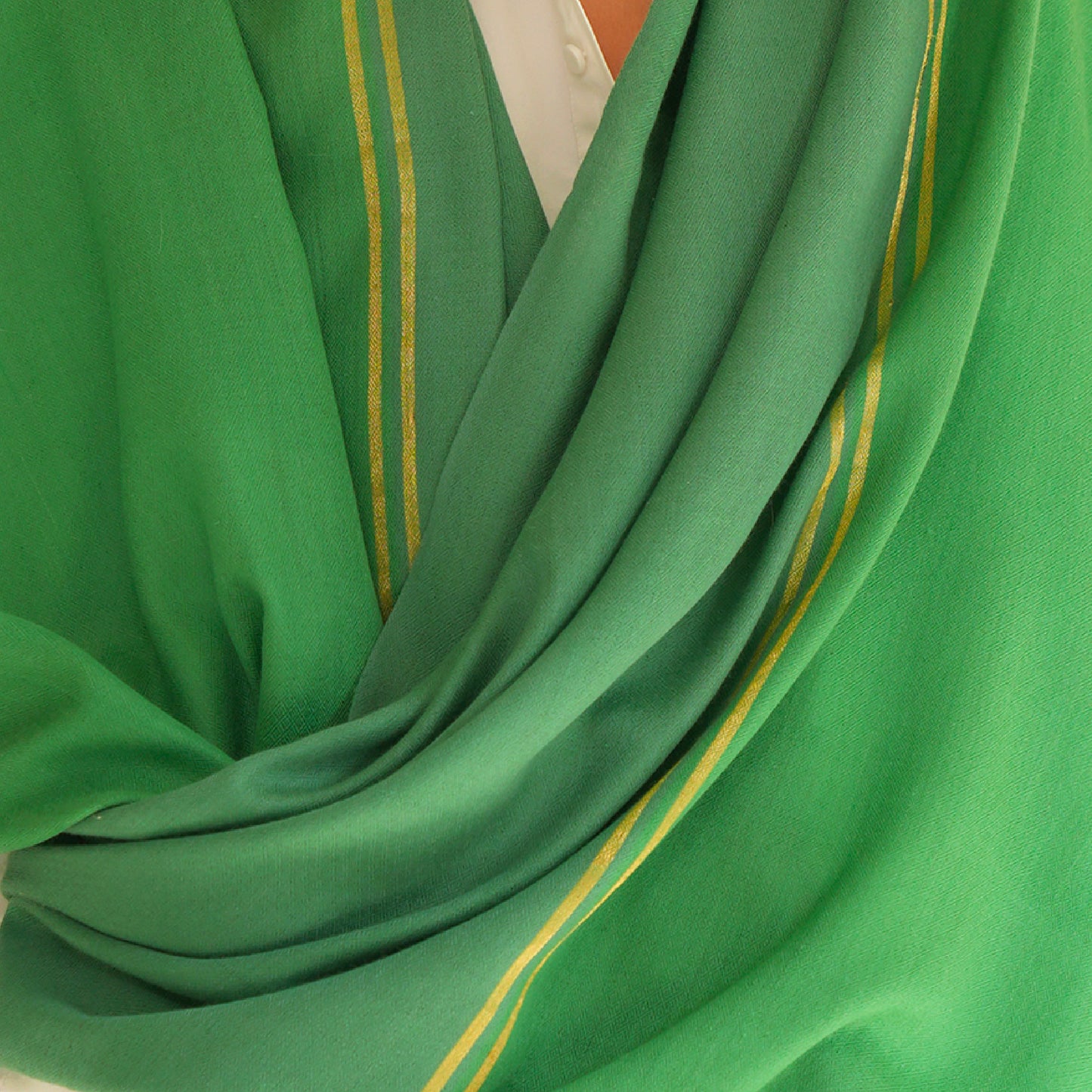 India, Kashmir Loom, Fifty-Fifty Emerald Shawl
