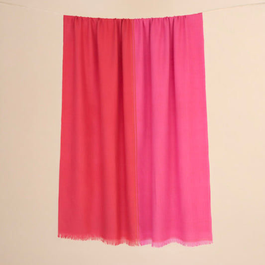 India, Kashmir Loom, Fifty-Fifty Raspberry Shawl