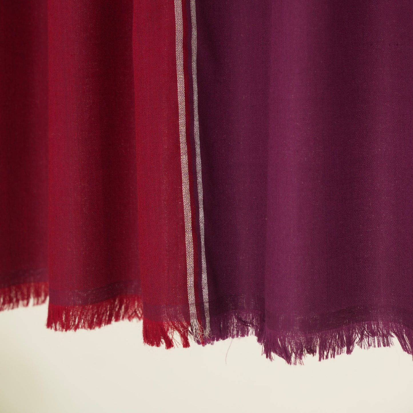 India, Kashmir Loom, Fifty-Fifty Garnet Silver Rosso Shawl
