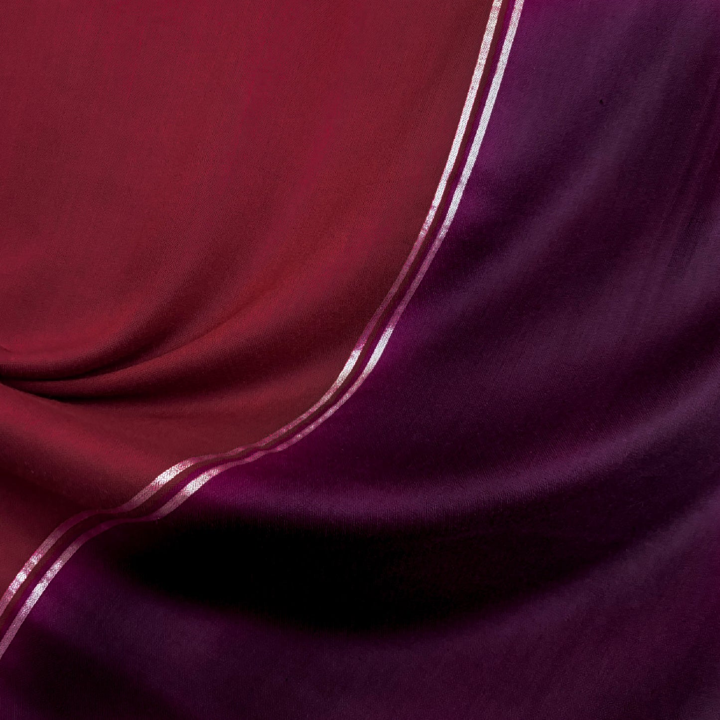 India, Kashmir Loom, Fifty-Fifty Garnet Silver Rosso Shawl